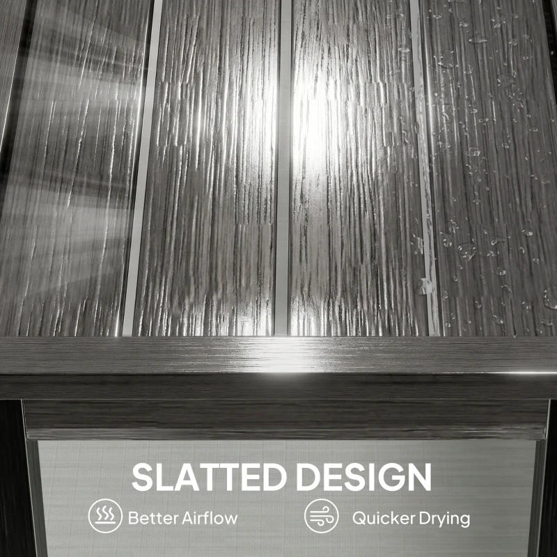 Outsunny 2 Seater Garden Bench, Outdoor Bench Loveseat with Wood-Effect Slatted Seat and Steel Frame for Patio, Park, Grey