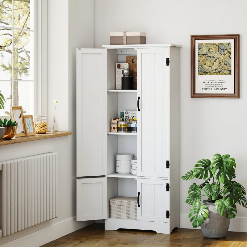 HOMCOM Buffet de cuisine armoire de cuisine contemporaine multi-rangements 2 placards 3 étagères MDF panneaux particules blanc