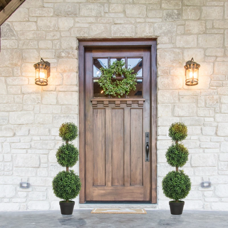 HOMCOM Lot de 2 arbres artificiels 101,6 cm 3 boules de buis topiaires fausse plante vert PE avec pot intérieur et extérieur