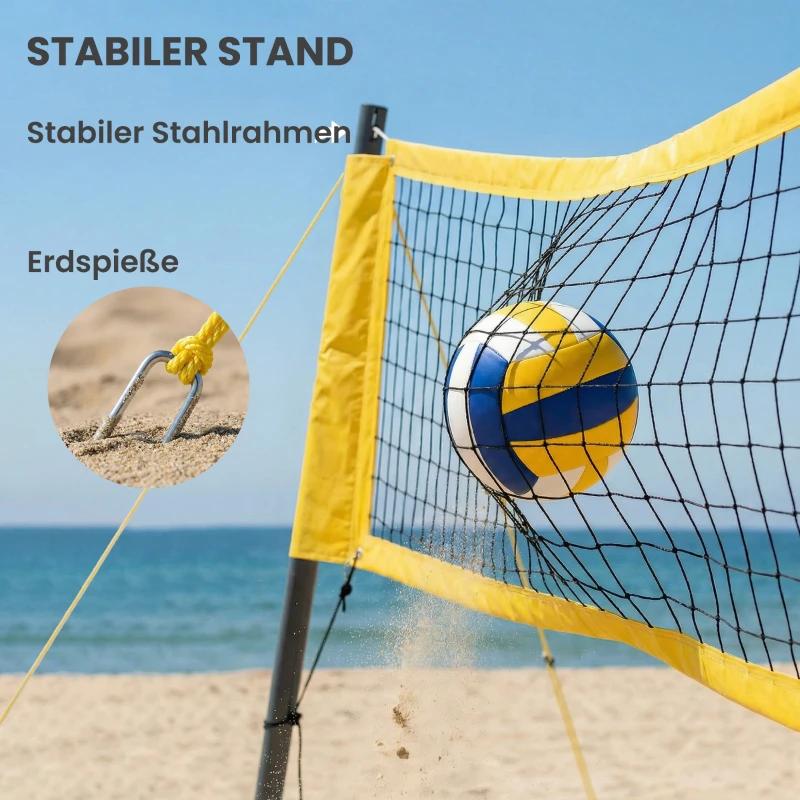 SPORTNOW Volleyballnetz Set Tragbar Volleyball-Set mit höhenverstellbar Stahlpfosten Tragetasche 950 x 100 x 248 cm Schwarz