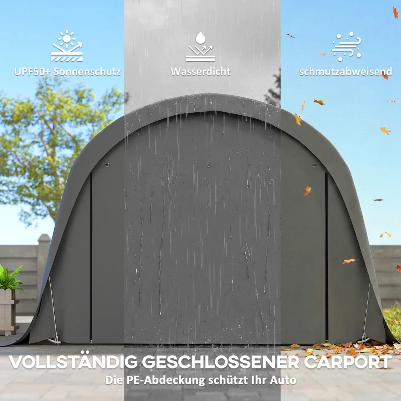 Outsunny Carport Zeltgarage 3x6m Winterfest Wasserdichtes Lagerzelt mit abnehmbaren Seitenwänden großer Rolltor, UPF50+