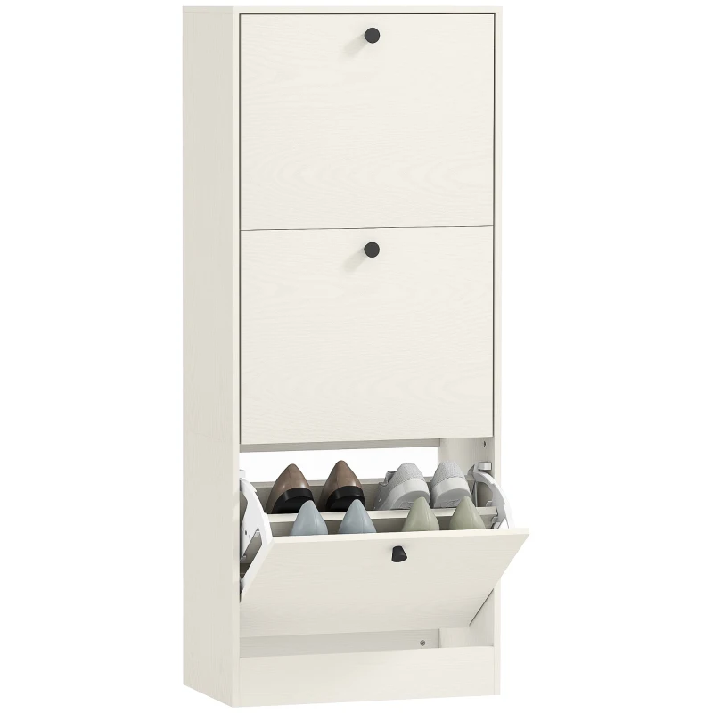 HOMCOM Sapateira Estreita com 3 Portas Sapateira para Entrada com Prateleiras Ajustáveis para 12 Pares de Sapatos 47x28x115 cm Branco