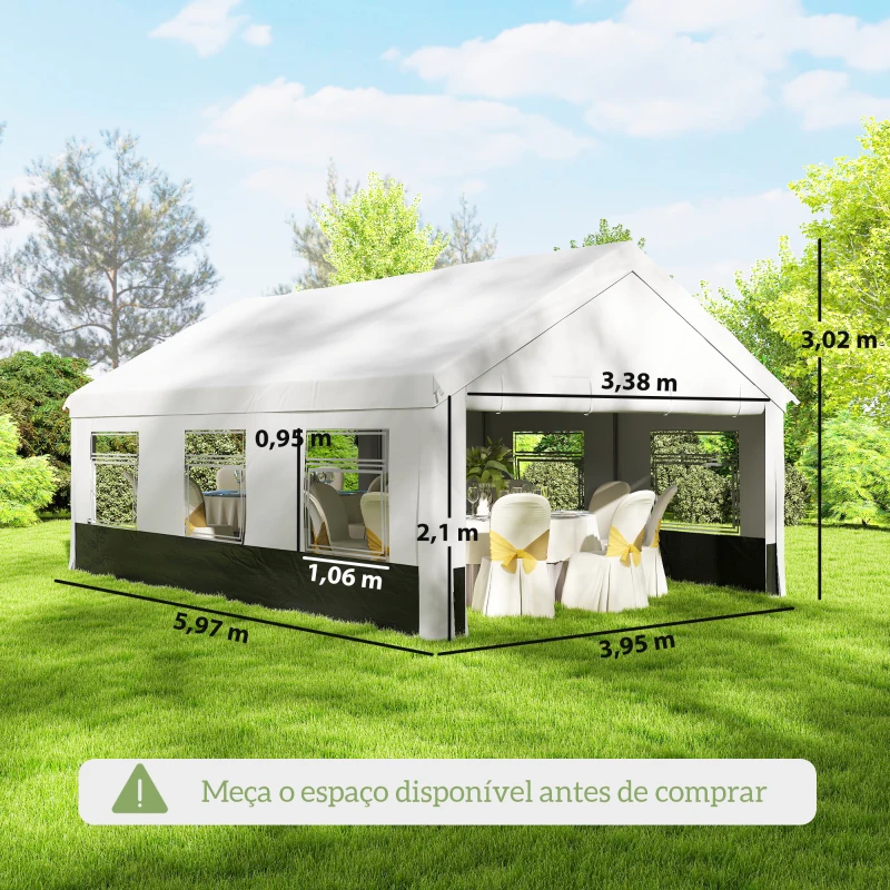Outsunny Tenda para Festas 4x6 m, Tenda de Jardim com Paredes Removíveis, 2 Portas e Janelas UPF30+ para Casamentos, Cinzento e Branco