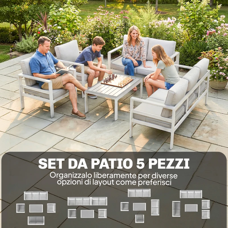 Outsunny Mobili da Giardino in Alluminio con Divano 3 Posti, 2 Sedie e Tavolo per Esterni, Bianco