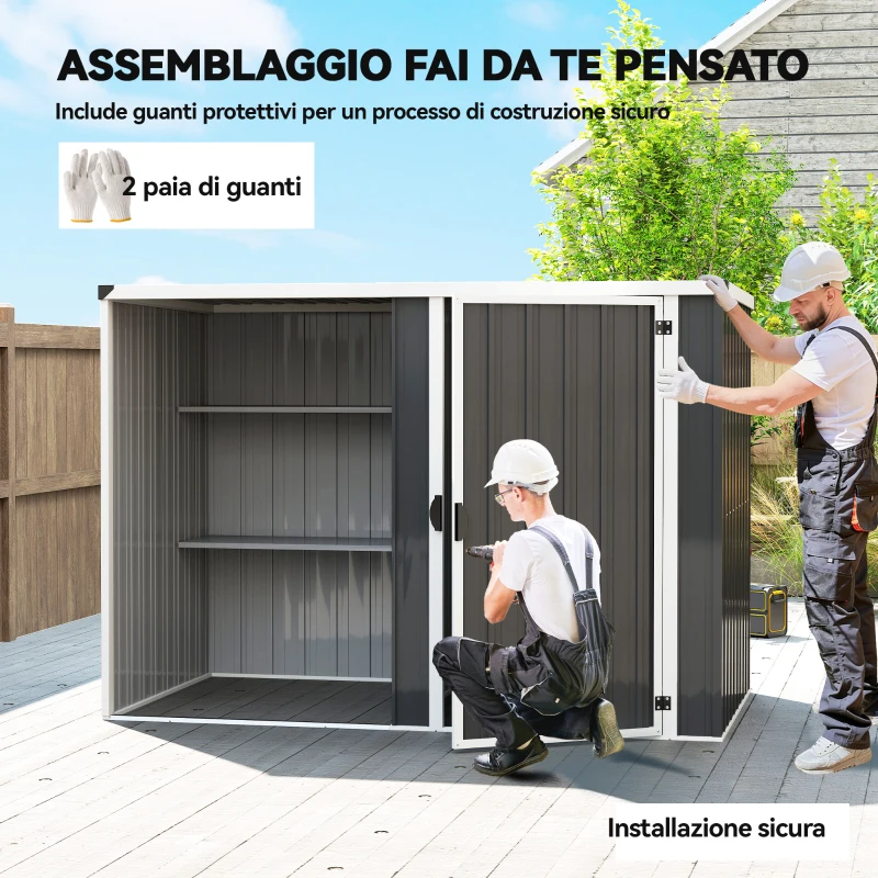 Outsunny Capanno da Giardino in Acciaio Zincato, Porta Bloccabile, 231 x 125 x 162 cm, Grigio