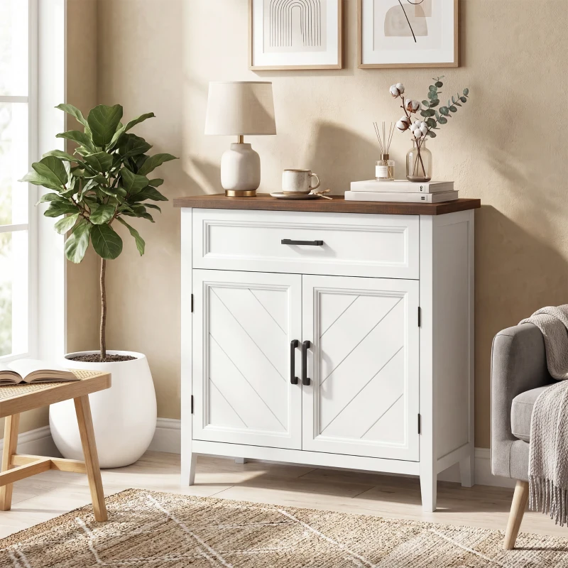 HOMCOM Aparador de sala, móvel de arrumação com 2 portas, gaveta e prateleira ajustável, 76 x 35 x 80 cm, branco