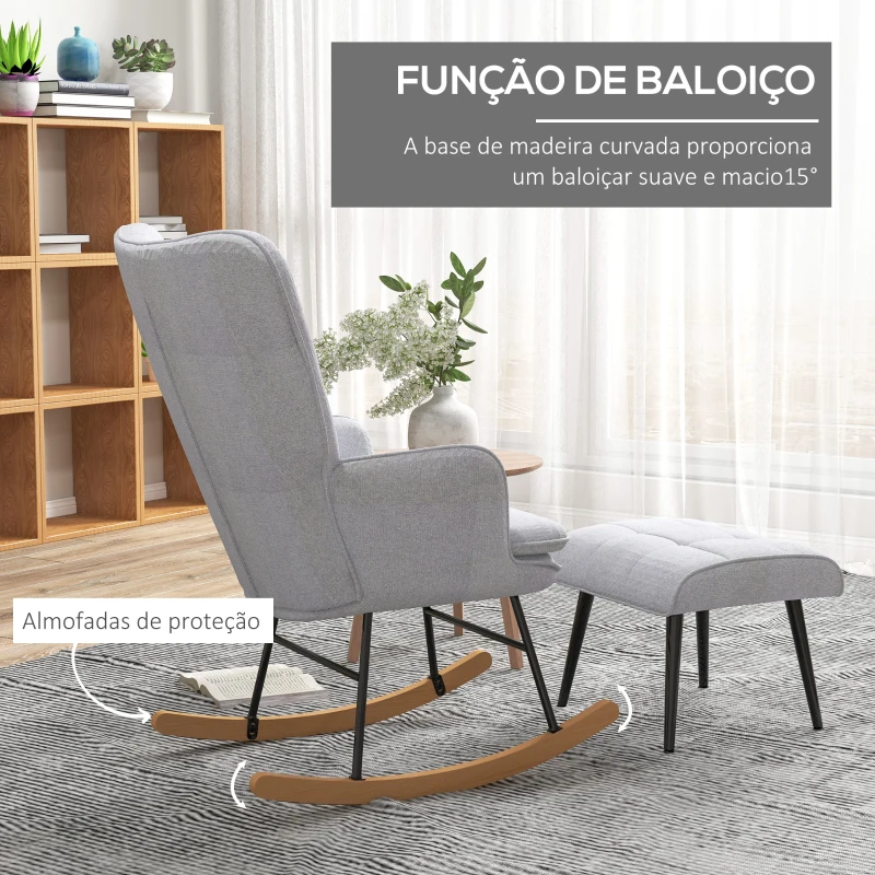 HOMCOM Poltrona Baloiço com Apoio para os Pés Poltrona Relax com Almofada Acolchoada e Anti-Tombo 64x89x90 cm Cinzento
