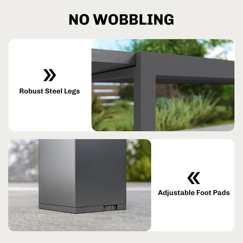 Outsunny Table de Jardin Extensible Plateau Aluminium Effet Bois Pieds Réglables 8-10 Personnes 214x85x75cm Gris Anthracite