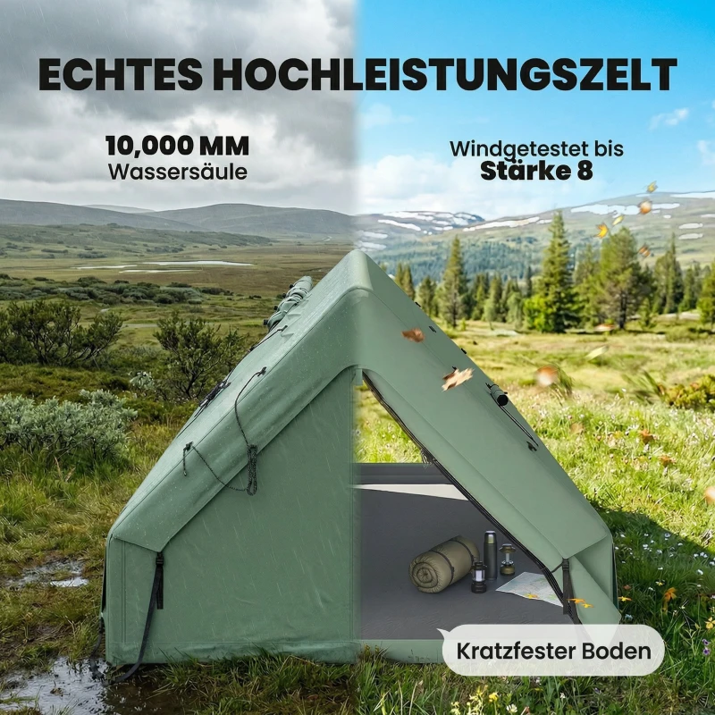 Outsunny Aufblasbares Zelt 8-10 Personen Schneller Aufbau 4-Jahreszeiten Wasserdicht Kratzfest Zelt mit Kaminöffnung Dachfenster