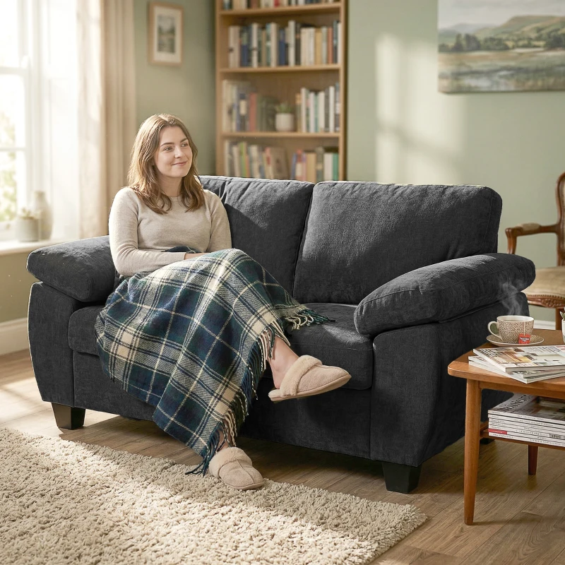 HOMCOM 2-Sitzer-Sofa, 156 cm Chenille-Sofa mit dicken Federkernpolstern, breiten gepolsterten Armlehnen, 300 kg Tragkraft, Dunkelgrau