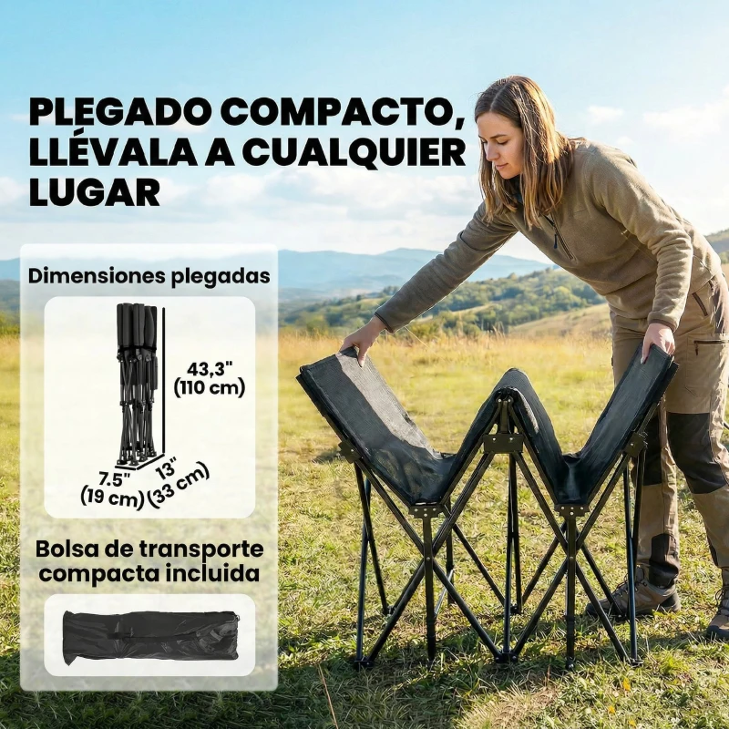 Outsunny Cama Plegable Camping con Colchón Extraíble de Tela Oxford 600D con Reposacabezas y Bolsa Carga 200 kg Negro