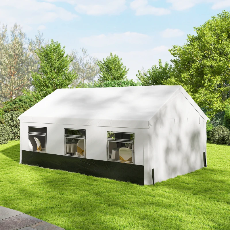 Outsunny Tenda para Festas 4x6 m, Tenda de Jardim com Paredes Removíveis, 2 Portas e Janelas UPF30+ para Casamentos, Cinzento e Branco