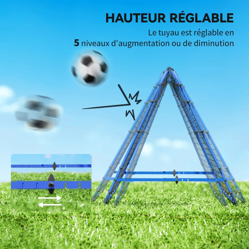 HOMCOM Filet de rebond double face 91 x 91 cm filet de rebond football pliable réglable dans 5 angles structure en acier bleu