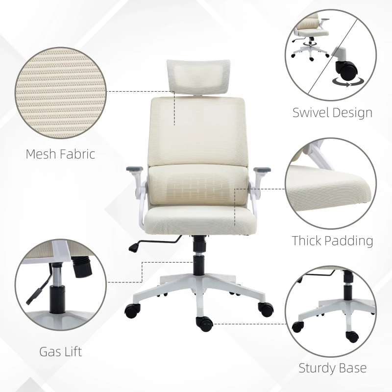 Vinsetto Krzesło Biurowe, Regulowane, Zagłówek, 60 x 61 x 121,5 cm, Beżowe