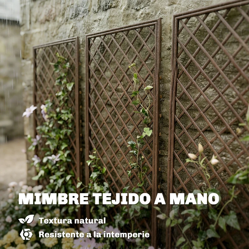 Outsunny Juego de 3 Enrejados de Jardín de Mimbre Soportes para Plantas Trepadoras con Parte Superior Plana 43x112 cm Natural