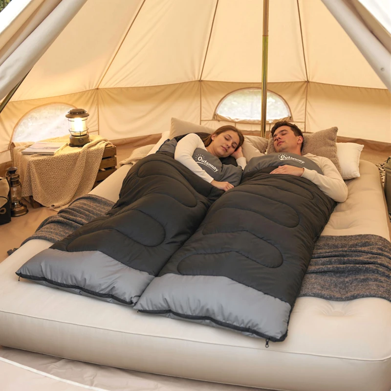 Outsunny Saco de Dormir Adulto Ligero y Compacto para 3 Estaciones Impermeable Portátil Tamaño Pequeño para Acampar Negro