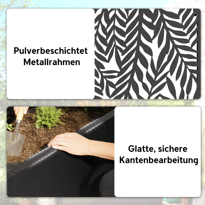 Outsunny Blumenkasten mit Sichtschutz Pflanzkasten mit Rankgitter tropischen Blattmotiven 61 x 23 x 113 cm Schwarz