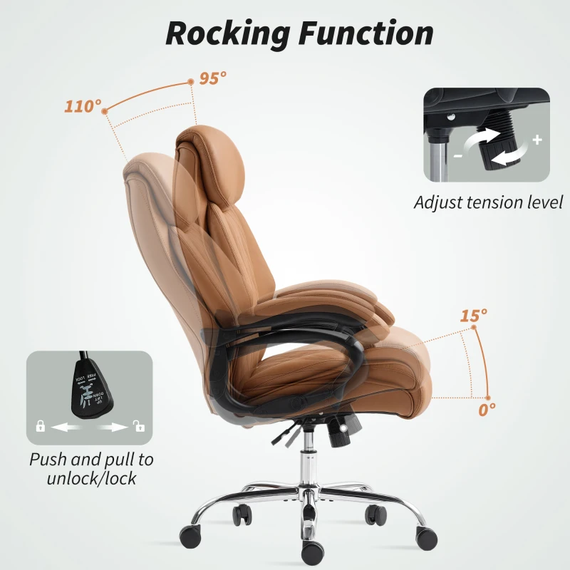 HOMCOM Spring Padded Faux Leather Office Chair - Light Brown