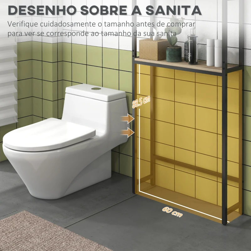 kleankin Móvel sobre Sanita com 2 Portas Prateleira Ajustável Prateleira Aberta Estante de Casa de Banho 64x19x178 cm Madeira