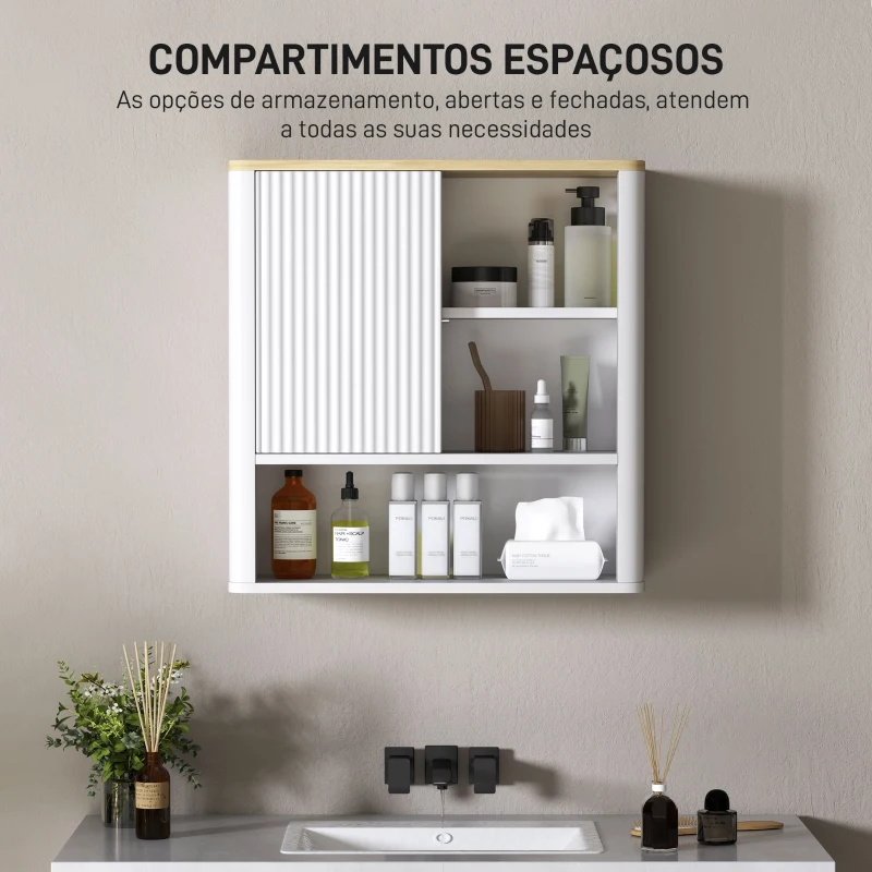 HOMCOM Armário de Parede para Casa de Banho com Porta Deslizante 5 Compartimentos e Prateleiras Ajustáveis 60x20x62 cm Branco