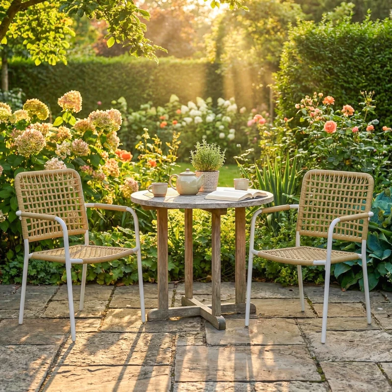 Outsunny Lot de 2 Chaises de Jardin Empilables en Résine Tressée avec Accoudoirs et Dossier, 55x57x82cm, Jaune