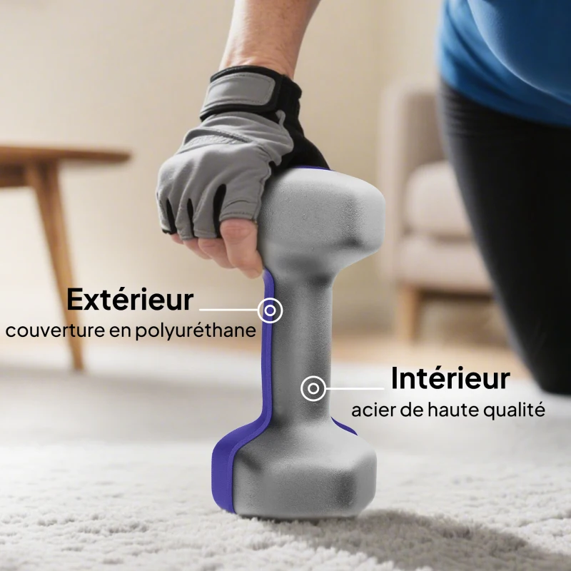 HOMCOM Ensemble d'haltères hexagonaux total 20 kg lot de 8 haltères courts de gym avec revêtement en polyuréthane multicolore