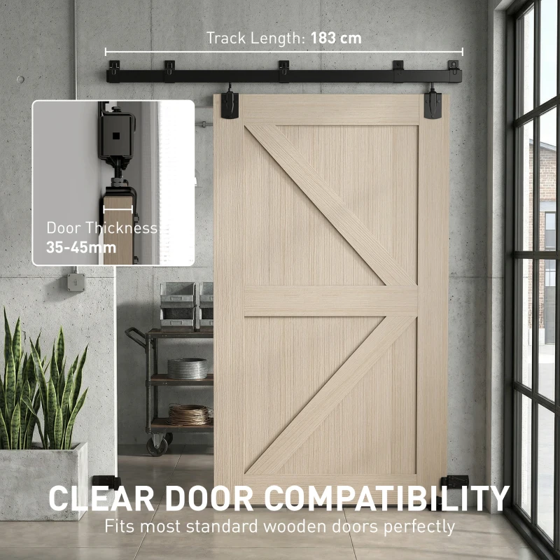 HOMCOM Juego de herrajes para puerta corredera de carga pesada 183 cm Negro para puertas individuales