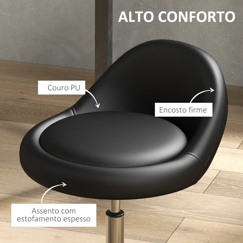 HOMCOM Banco com Rodas Banco Giratório com Altura Ajustável Cosmética Dentista Cabeleireiro Ø50x63-83 cm Preto