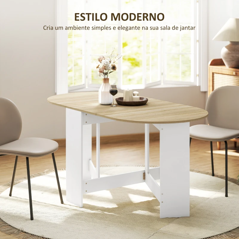 HOMCOM Mesa de Cozinha Dobrável Mesa de Jantar Dobrável Ovalada com Laterais Abatíveis Estilo Moderno 163x80x75 cm Madeira