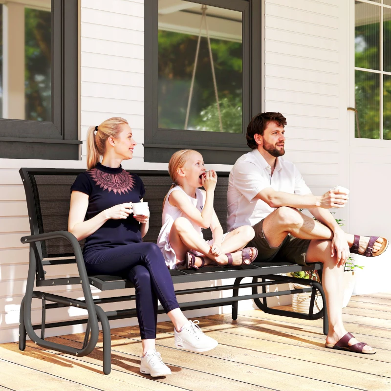 Outsunny Banc à Bascule de Jardin 3 Places Design Contemporain Grand Confort accoudoirs Assise et Dossier Ergonomique Acier textilène Noir