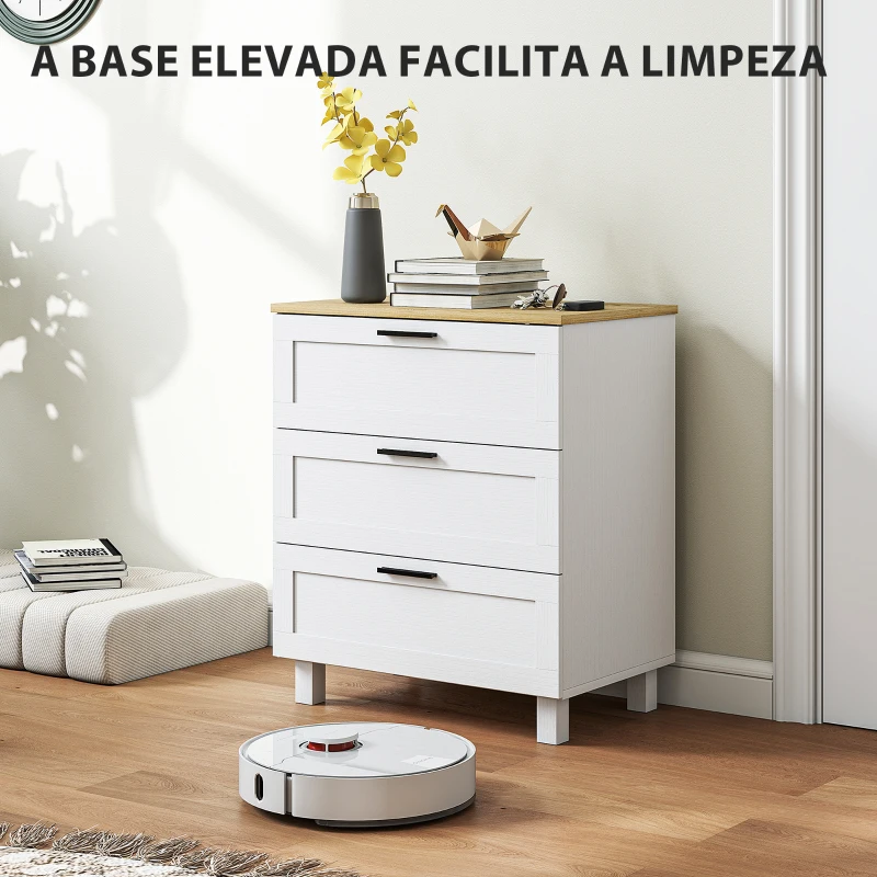 HOMCOM Cómoda Estreita com 3 Gavetas Cómoda de Quarto com Pés de Madeira Estilo Moderno 60x38x71 cm Branco