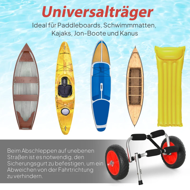 Outsunny Transportwagen Klappbar Alu Kajakwagen bis 70 kg Bootswagen mit Spanngurte luftlose Stollenreifen