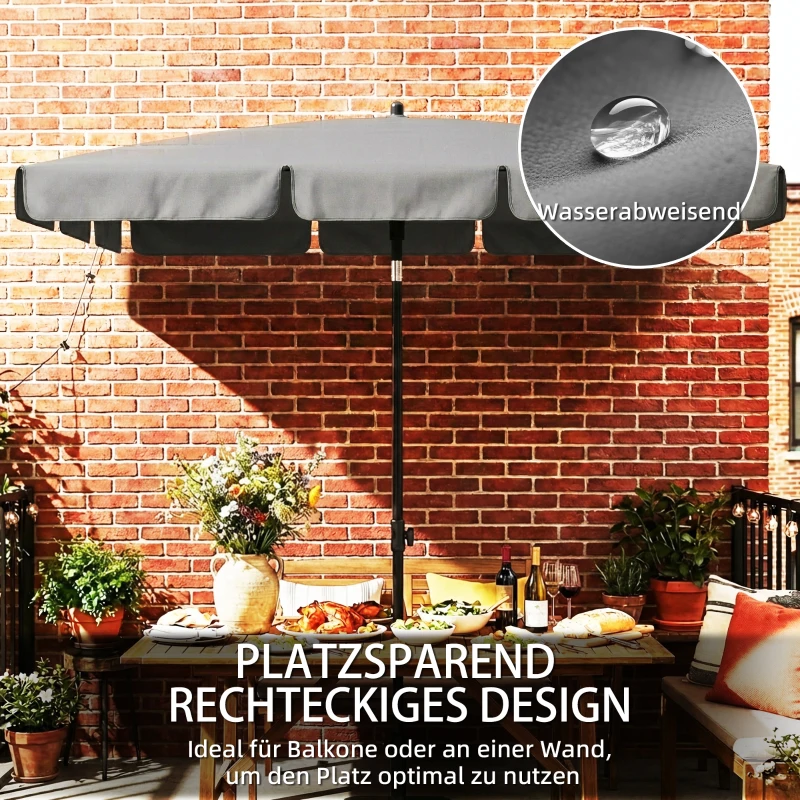 Outsunny Sonnenschirm rechteckig Balkonschirm mit 3-facher Neigung Strandschirm mit 8 Streben 183x122x222 cm Dunkelgrau