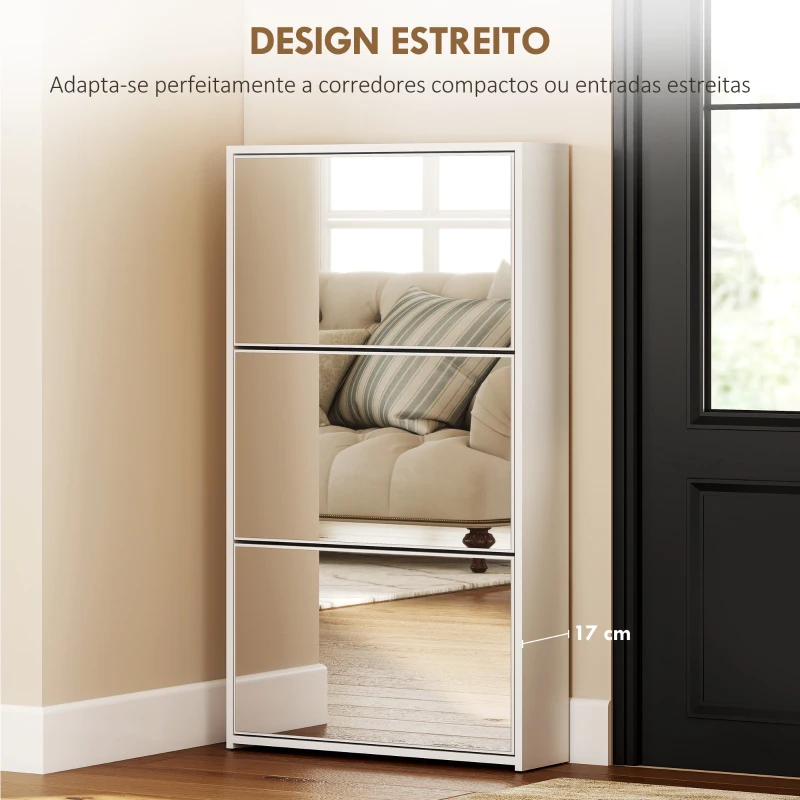 HOMCOM Sapateira Estreita com Espelho para 9 Pares de Sapatos para Corredor Espaços Reduzidos 65x17x114,5 cm Branco