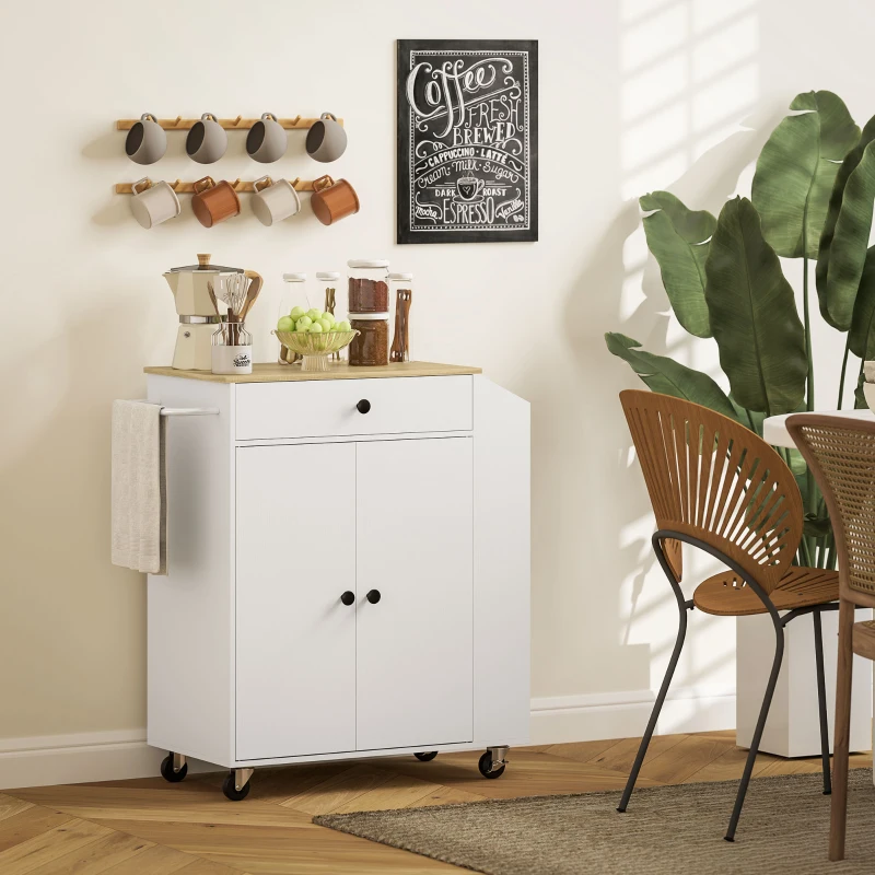 HOMCOM Îlot central cuisine mobile desserte cuisine avec tiroir étagère réglable placard à deux portes 82 x 38 x 86,5 cm blanc