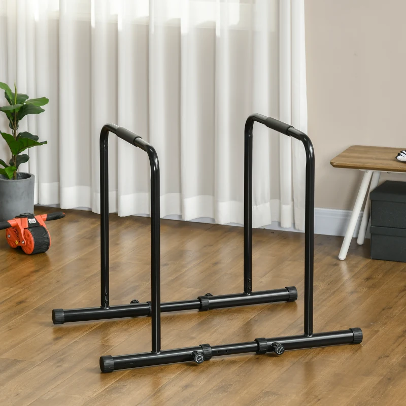 SPORTNOW Dips Barre Parallèle Station de Musculation en Acier, Hauteur et Espacement Réglables, 90-102x65x80-90cm, Noir