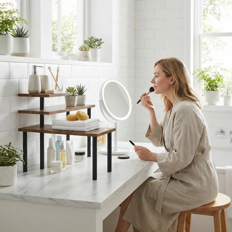 HOMCOM Étagère de cuisine rotative à 3 niveaux, étagère d'angle, cadre en métal, 40 x 18 x 36,5 cm, brun rustique