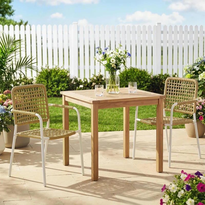 Outsunny Lot de 2 Chaises de Jardin Empilables en Résine Tressée avec Accoudoirs et Dossier, 55x57x82cm, Jaune