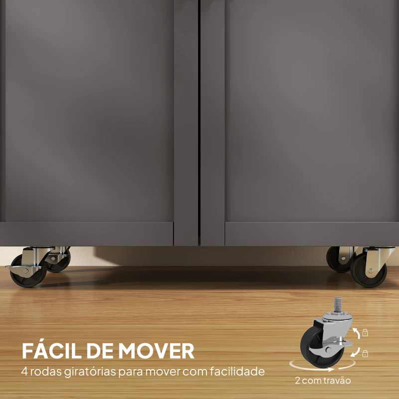 HOMCOM  Ilha de Cozinha com 1 Gaveta Suporte para Panos e Especies Carrinho Auxiliar com Rodas 105x36x85 cm Cinza