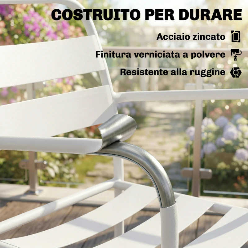 Outsunny Set Bistrò 3 pezzi: tavolino in vetro e 2 sedie, arredo esterno bianco.