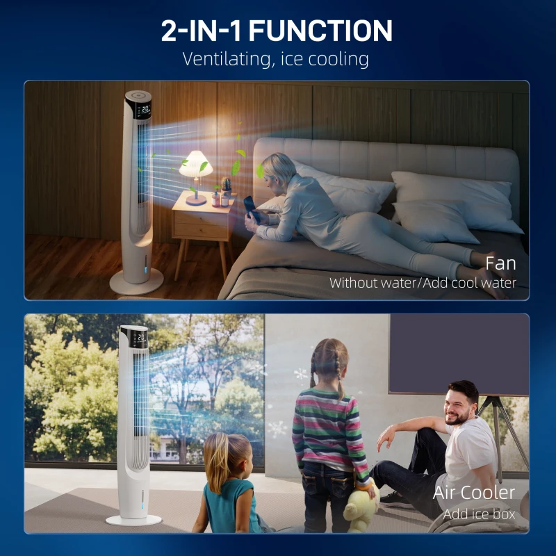 HOMCOM Air Cooler with LED Display and Remote Control, Oscillating Ice Cooling Fan with 3 Speeds, 4 Modes, 12 Hour Timer, White