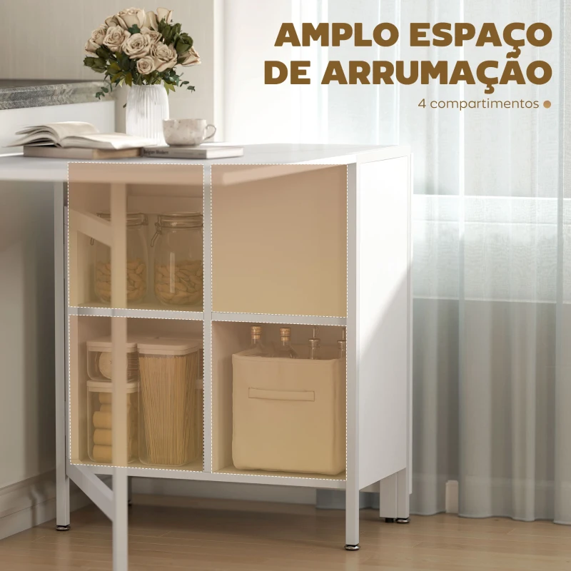 HOMCOM Mesa de Cozinha Dobrável com Arrumação Mesa de Refeição Compacta com 4 Prateleiras 169x60x75 cm Branco