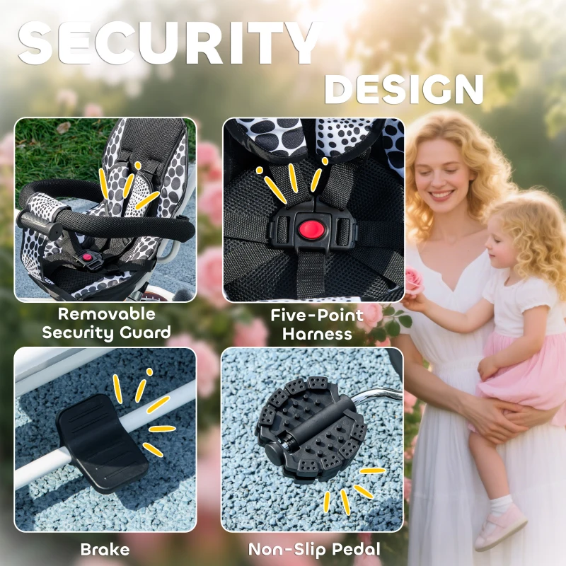 HOMCOM 6 in 1 Tricycle for Kids with 5-point harness straps, Removable Canopy, White