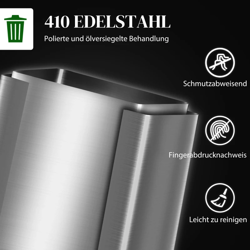 HOMCOM Mülleimer mit 2x30L Fächern, Soft-Close-Deckel, Fingerabdrucksicher, Edelstahl, Silber