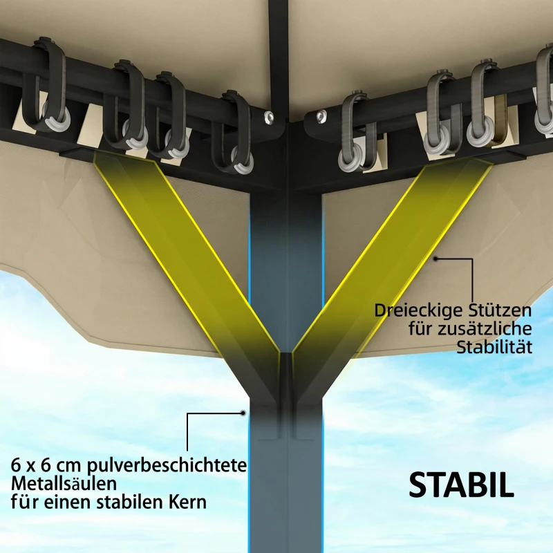 Outsunny Pavillon 3,6x3 m Wasserabweisend Stabil Winterfest Gartenpavillon mit Doppeldach Moskitonetz Seitenteile Abflusslöcher