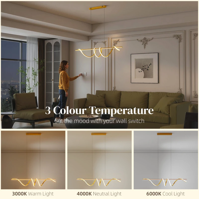 HOMCOM Pendant Light with 3 Colour Temperatures - Gold Tone