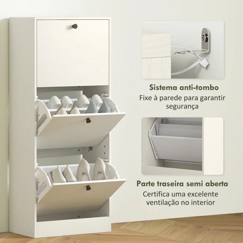 HOMCOM Sapateira Estreita com 3 Portas Sapateira para Entrada com Prateleiras Ajustáveis para 12 Pares de Sapatos 47x28x115 cm Branco