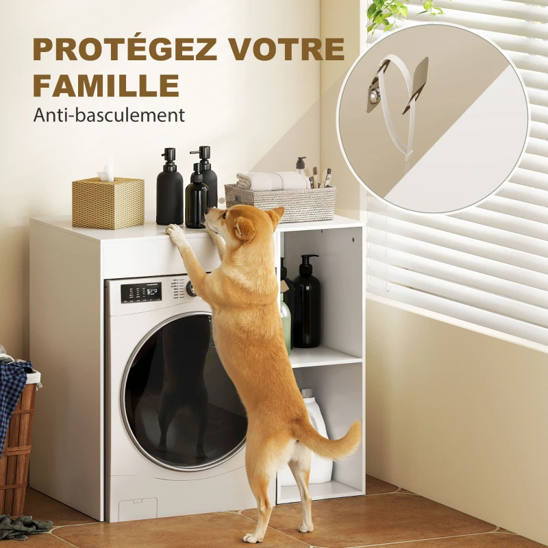 HOMCOM Meuble machine à laver, armoire machine a laver et sèche-linge avec 2 compartiments ouverts, 96 x 60 x 90,5 cm, blanc