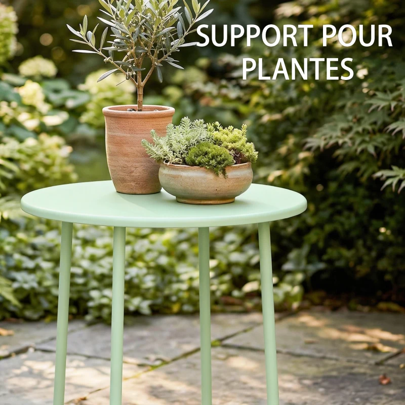 Outsunny Table Basse Extérieure avec Bord Enroulé, Base en X avec Pieds Réglables en Hauteur, pour Salon Terrasse, Ø48x51cm, Vert