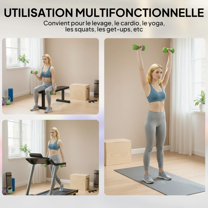 HOMCOM Ensemble d'haltères hexagonaux total 20 kg lot de 8 haltères courts de gym avec revêtement en polyuréthane multicolore